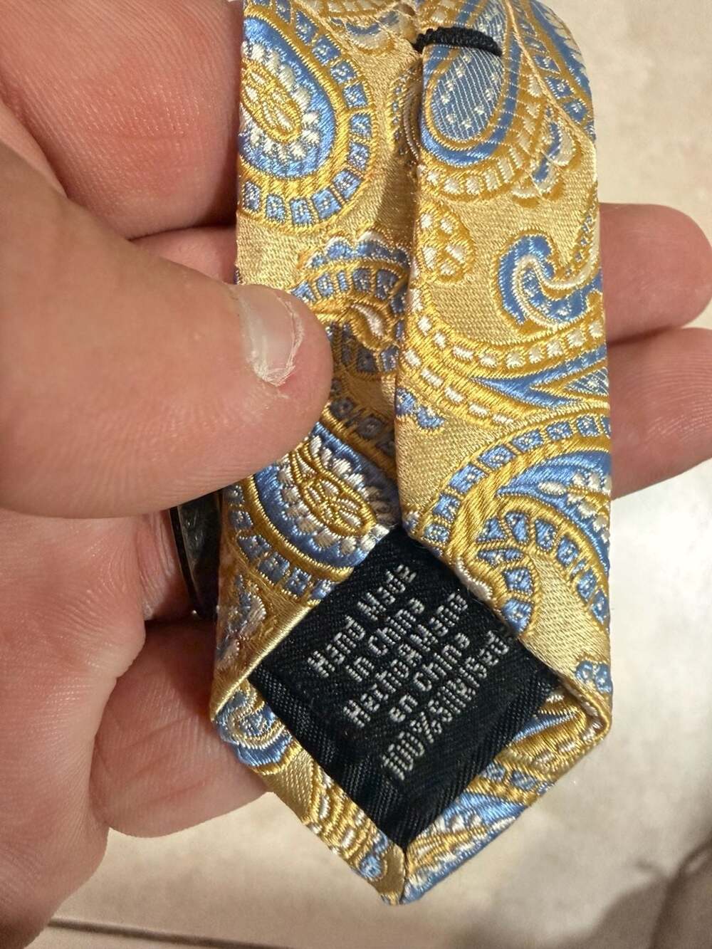 Hi-Brow Gold and Blue Silk Paisley Necktie Hand Made - Picture 4 of 8